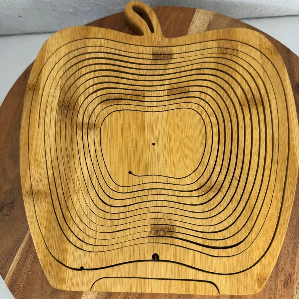 Bonnie & Pop Apple Shaped Bamboo Fruit Bowl‎ Basket Collapsible Kitchen Decor